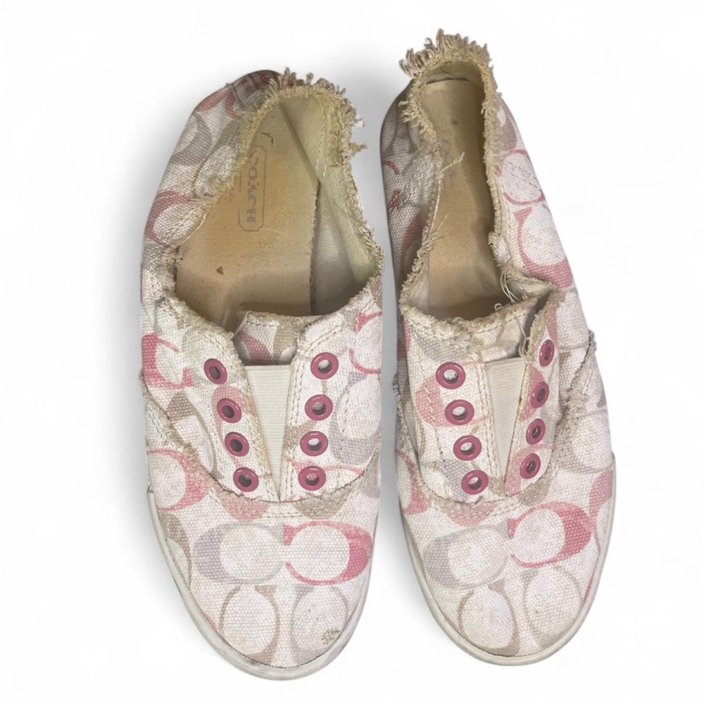 Coach Beige and Pink Canvas Sneakers